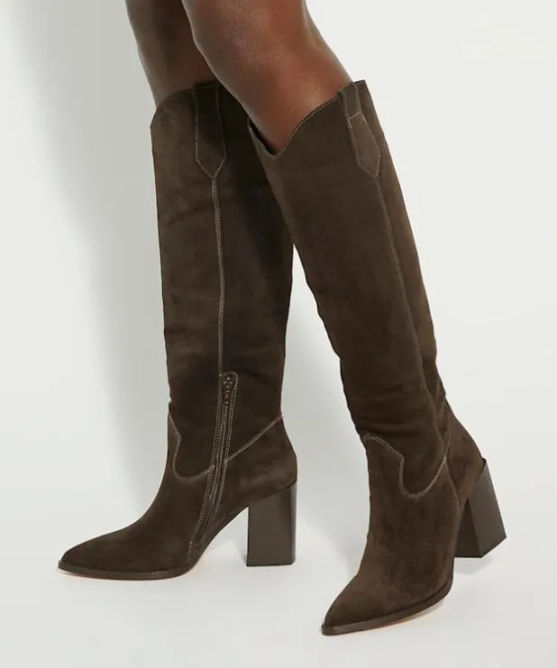 Dune London Brown Boots Women Mid Suede KneeHigh Boots Brown