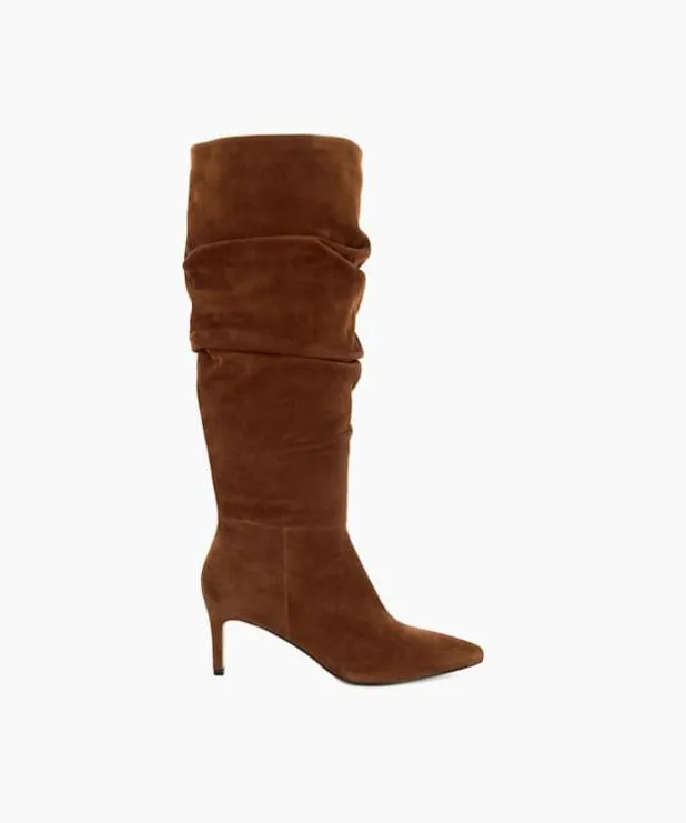 Dune London Brown Boots Women Pointed Toe Slouchy KneeHigh Boots Brown