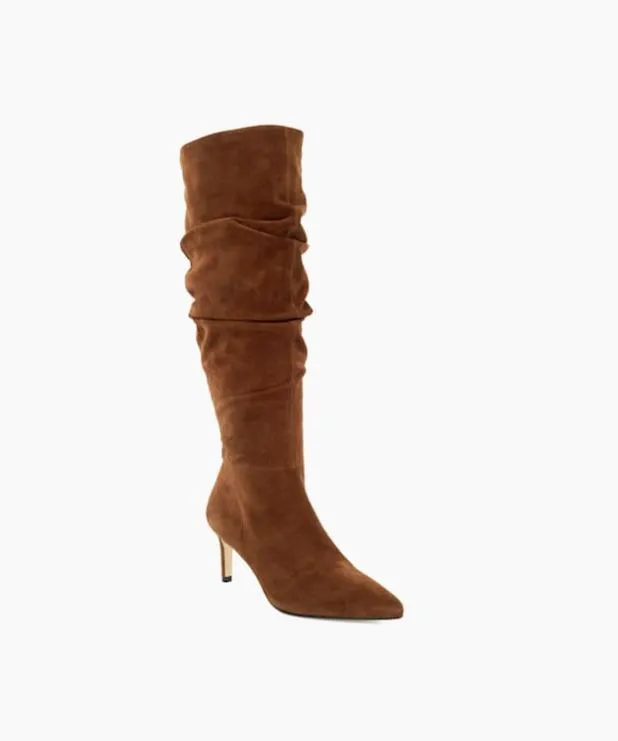 Dune London Brown Boots Women Pointed Toe Slouchy KneeHigh Boots Brown