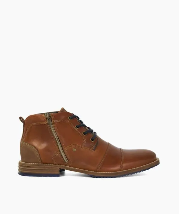 Dune London Casual Boots Men Double Toe Cap Detail Leather Boots Brown
