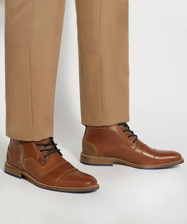 Dune London Casual Boots Men Double Toe Cap Detail Leather Boots Brown