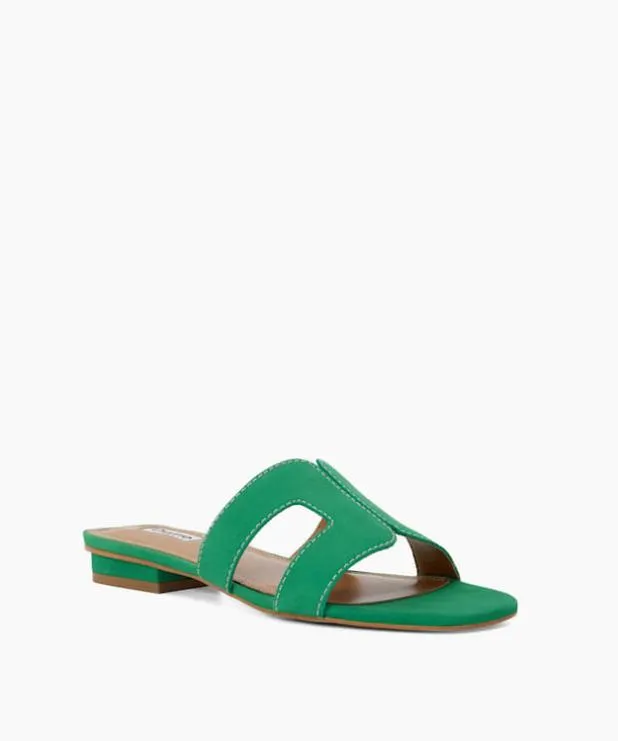 Dune London Flat Sandals Women Smart Slider Sandals Green Suede