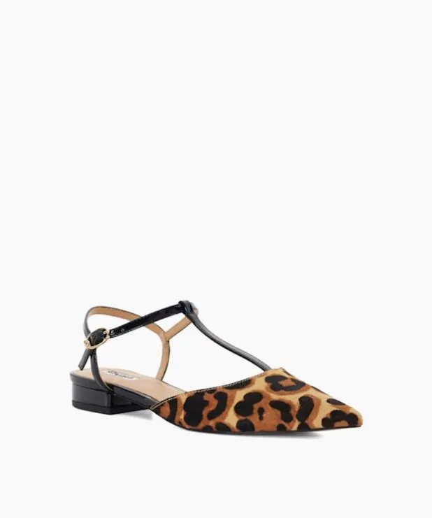 Dune London Flat Shoes Women Leopard Print Pointed Toe TBar Flats Animal