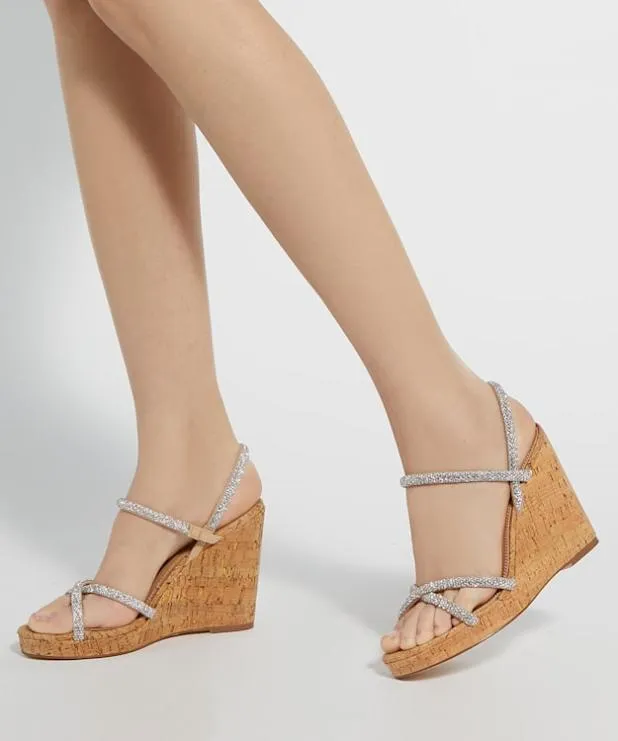 Dune London Heeled Sandals Women Diamante CorkWedge Slingback Sandals Metallic