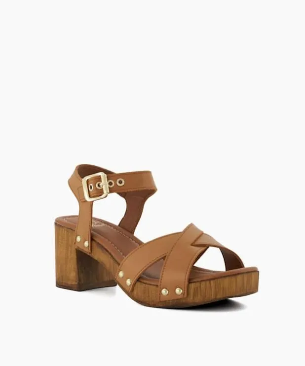 Dune London Heeled Sandals Women Leather Cross Strap Clog Heels Brown