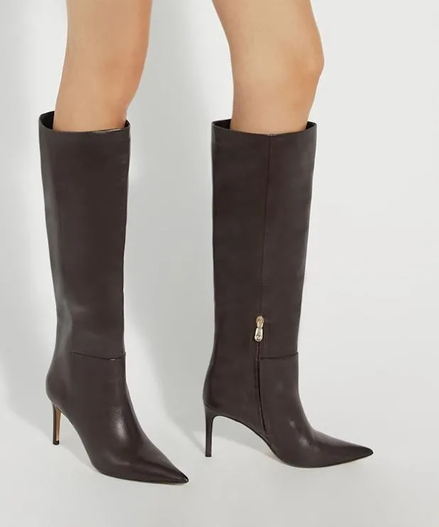 Dune London Knee High Boots Women Leather Pull On Knee High Boots Red