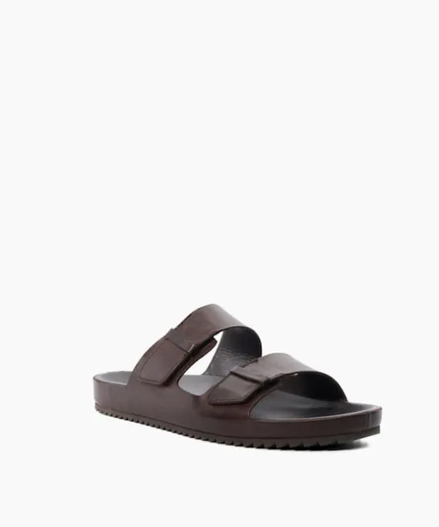 Dune London Leather Sandals Men Double Strap Leather Sandals Brown
