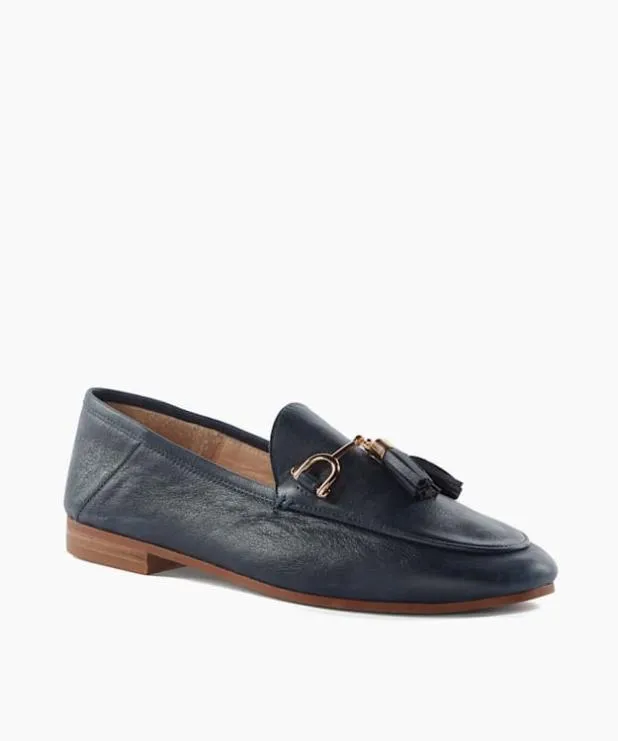 Dune London Loafers Women Leather Tassel Trimmed Loafers Blue