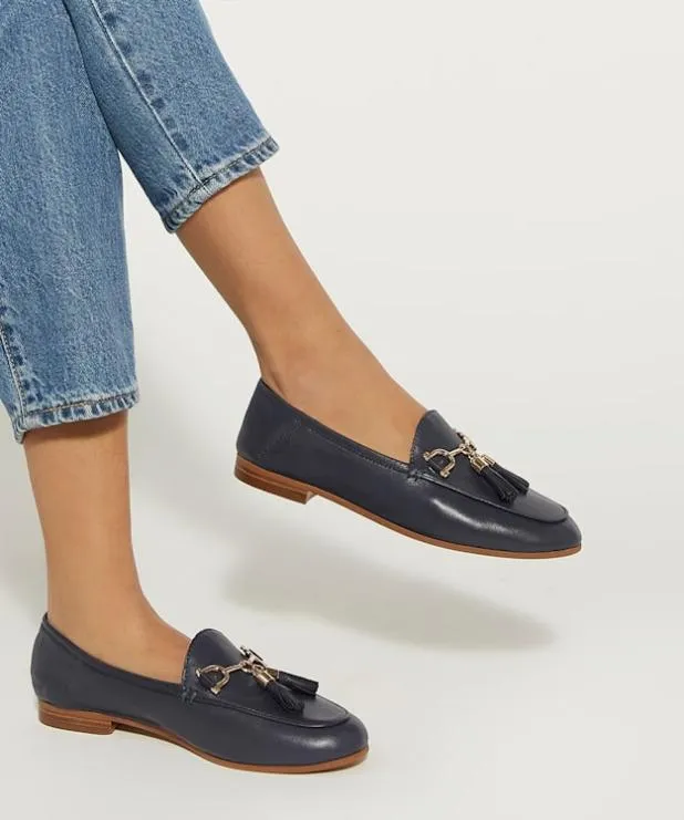 Dune London Loafers Women Leather Tassel Trimmed Loafers Blue
