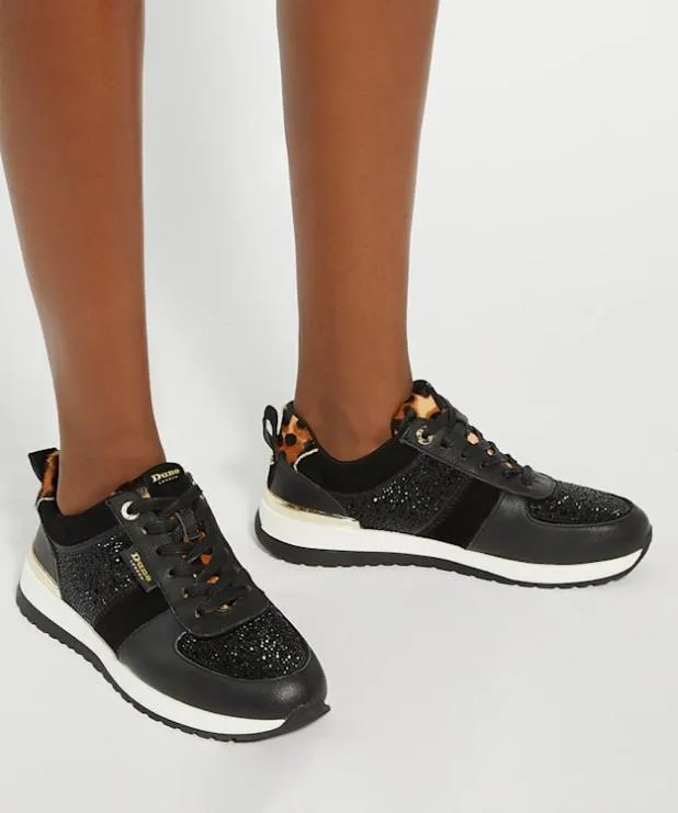 Dune London Trainers Women Glitter Detail Lace Up Trainers Black