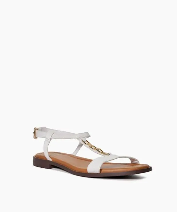 Dune London White Sandals Women Chain Detail CrocEffect Flat Sandals White