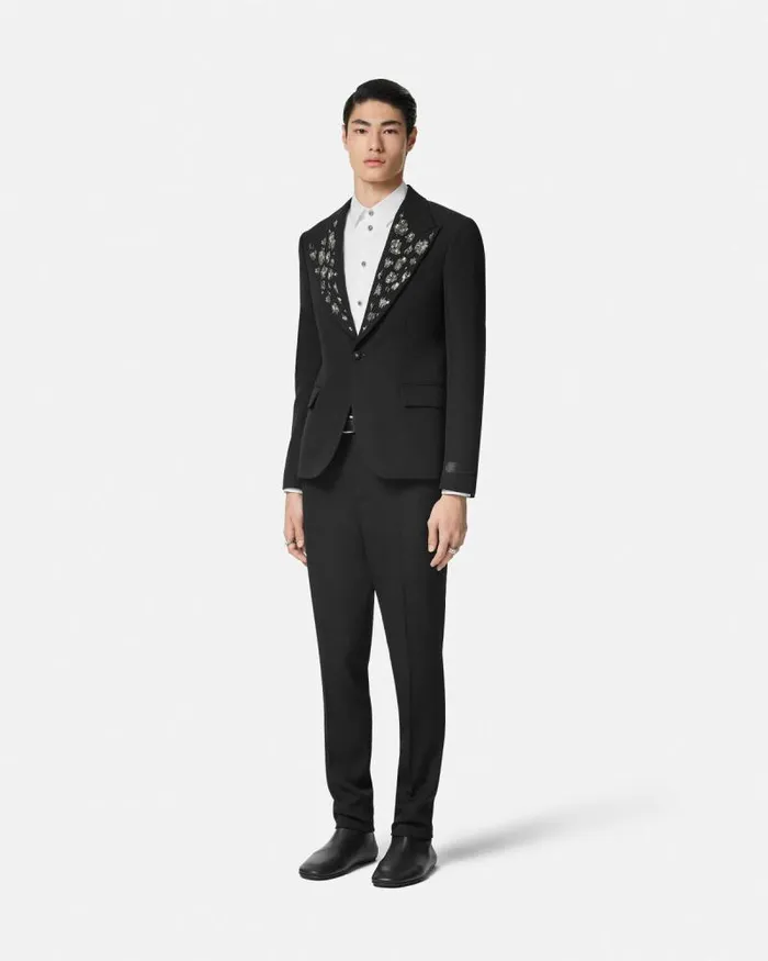 Embellished Light Wool Blazer Black Men Versace Blazers and Suits