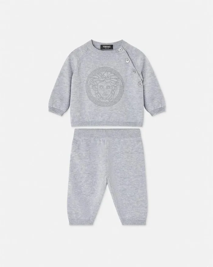 Embroidered Medusa Baby Knit Set Gray Children Versace Gift Sets