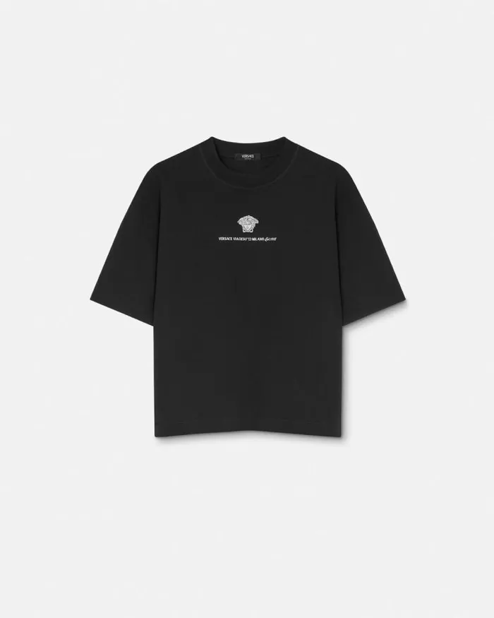 Embroidered Medusa Milano TShirt Black Men Versace TShirts and Polos