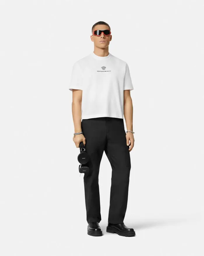 Embroidered Medusa Milano TShirt White Men Versace TShirts and Polos
