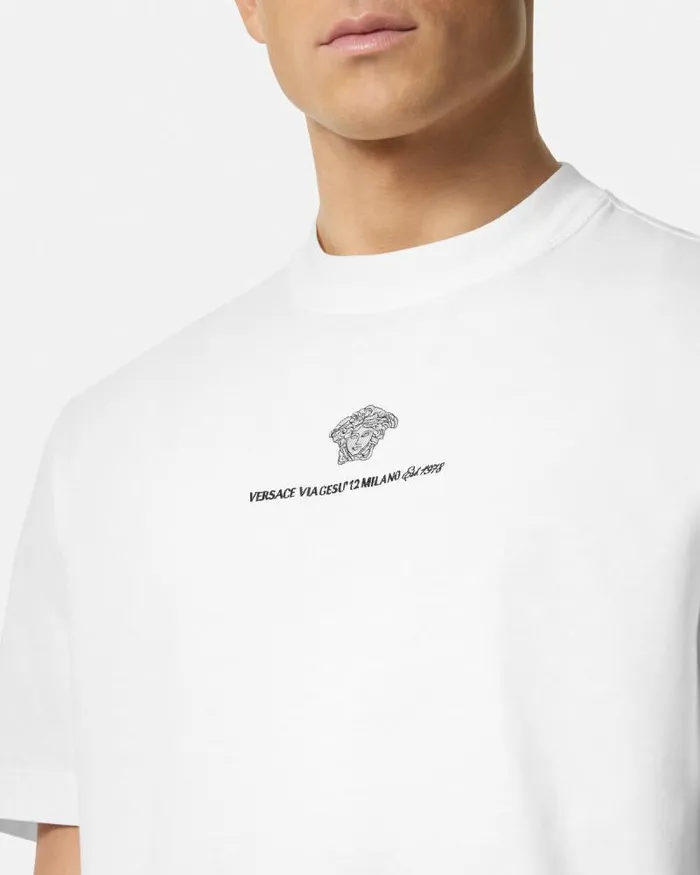 Embroidered Medusa Milano TShirt White Men Versace TShirts and Polos