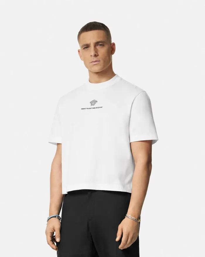 Embroidered Medusa Milano TShirt White Men Versace TShirts and Polos