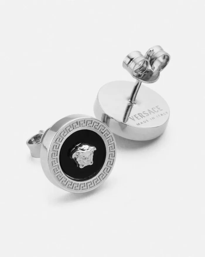 Enamel Medusa Stud Earrings Silver WomenMen Versace Earrings