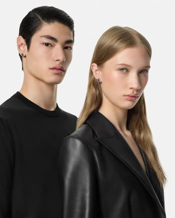 Enamel Medusa Stud Earrings Silver WomenMen Versace Earrings