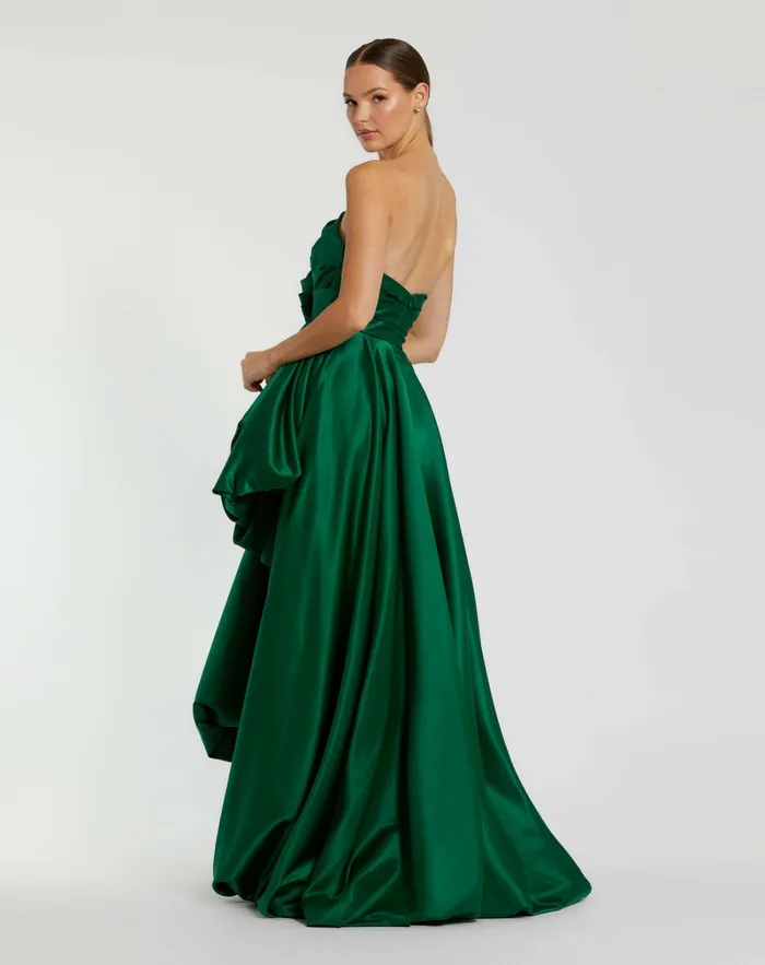 Evening Gowns Mac Duggal Women Green Strapless Ruched High Low Gown Emerald