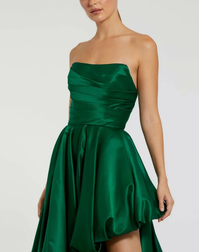 Evening Gowns Mac Duggal Women Green Strapless Ruched High Low Gown Emerald