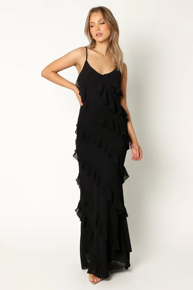 Event Dresses Women Petal and Pup Ciao Ruffles Maxi Dress Black