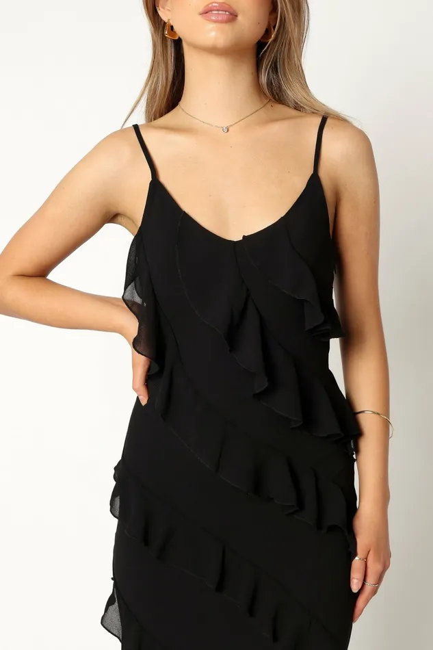 Event Dresses Women Petal and Pup Ciao Ruffles Maxi Dress Black