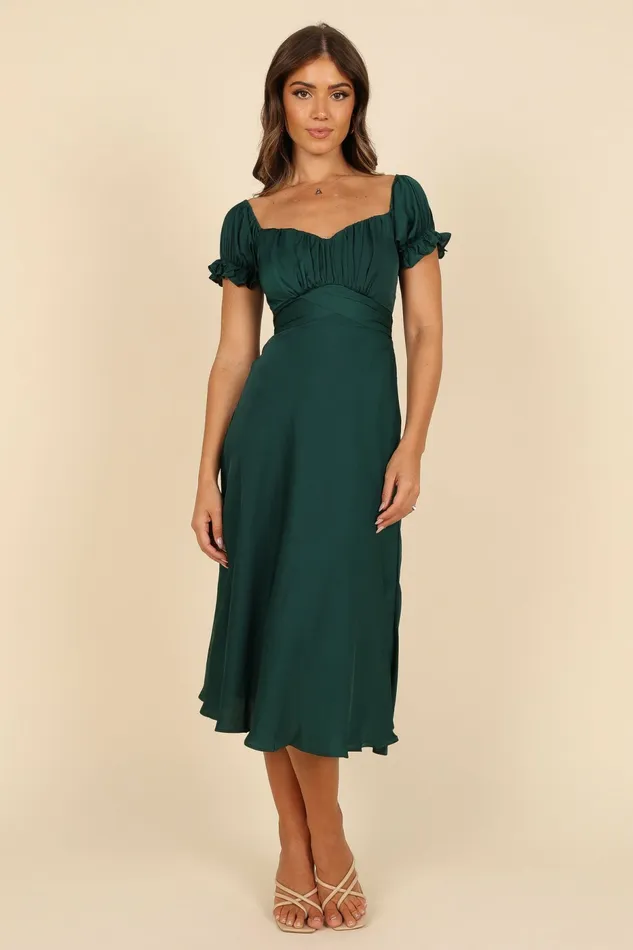 Event Dresses Women Petal and Pup Mickenna Sweetheart Frill Midi Dress Emerald