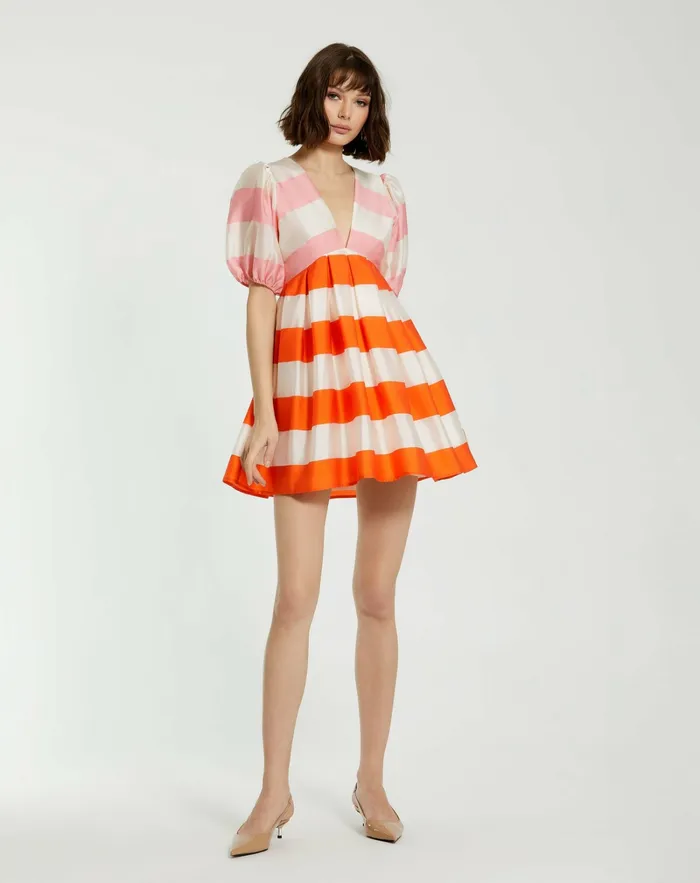Every Day Dresses Mac Duggal Women Organza Striped Balloon Sleeve Mini Dress Sunset Every Day Dresses Mac Duggal Women Organza Striped Balloon Sleeve Mini Dress Sunset