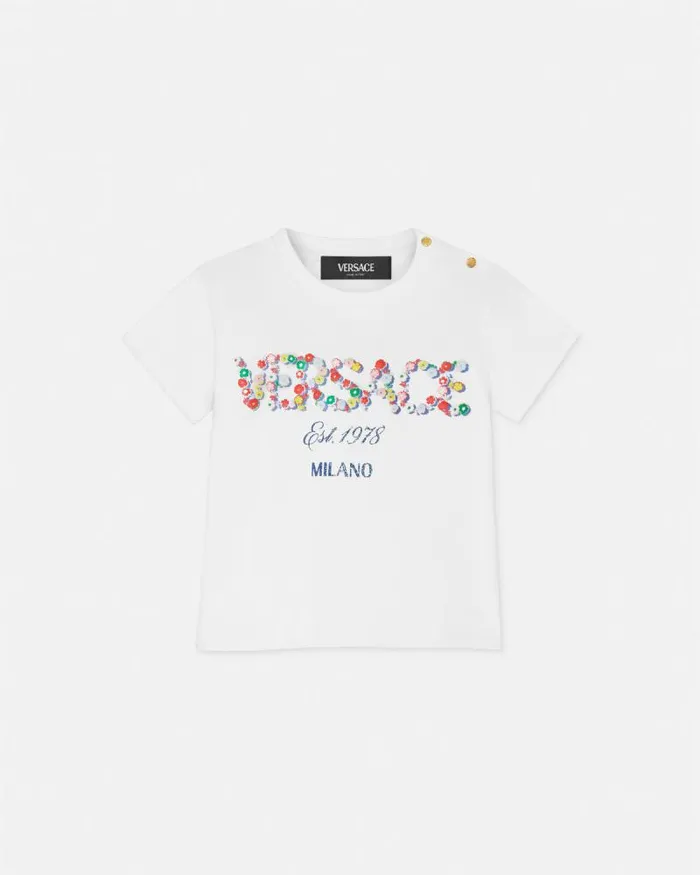 Falling Flowers Logo Baby TShirt Whiteprint Children Versace Clothing
