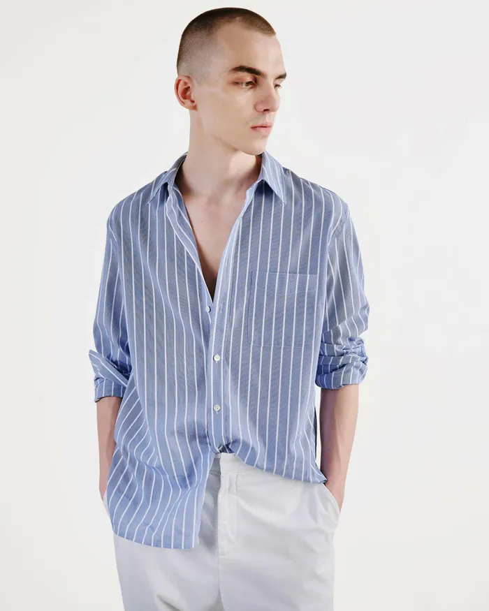 FINN SHIRT Lgr Stripes Skywhite Men Nili Lotan Shirts