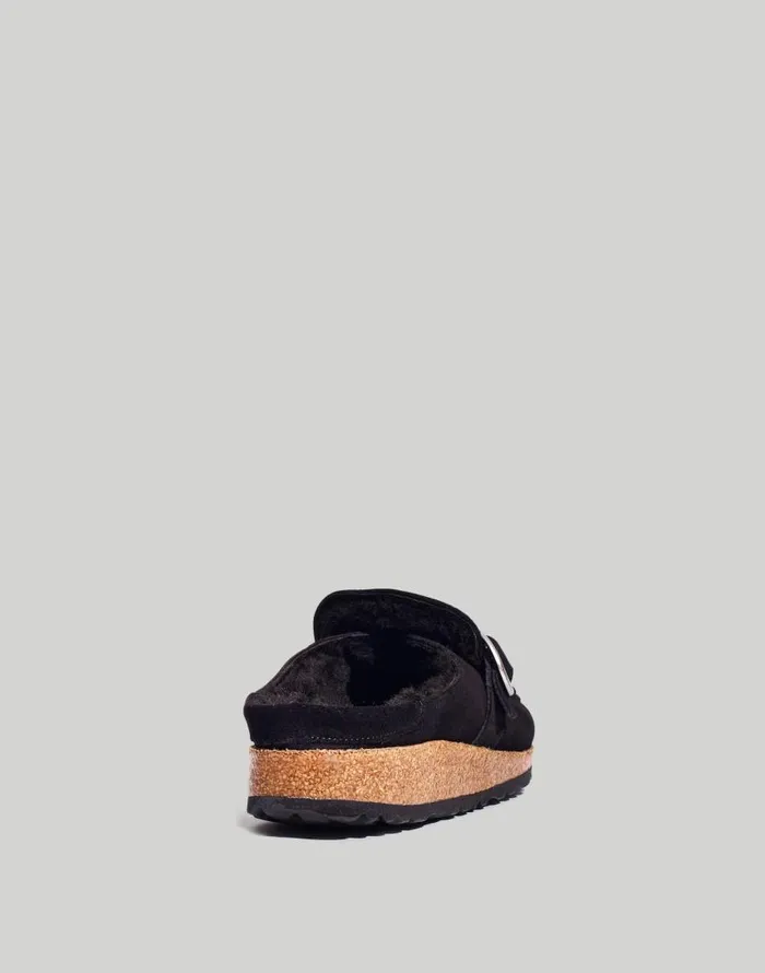 Flats and Loafers Women Madewell Birkenstock Suede Buckley Clogs In Shearling Black Suede Shearing