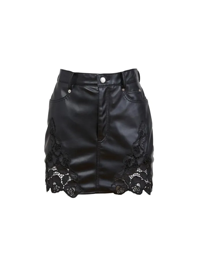 Fleur Du Mal Bottoms Vegan Leather Guipure Mini Skirt Black 8211 Women Fleur Du Mal Bottoms Vegan Leather Guipure Mini Skirt Black 8211 Women