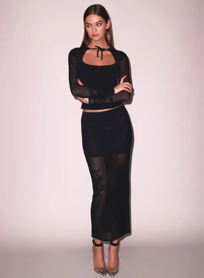 Fleur Du Mal Knitwear Lace Pointelle Maxi Skirt Black 8211 Women Fleur Du Mal Knitwear Lace Pointelle Maxi Skirt Black 8211 Women