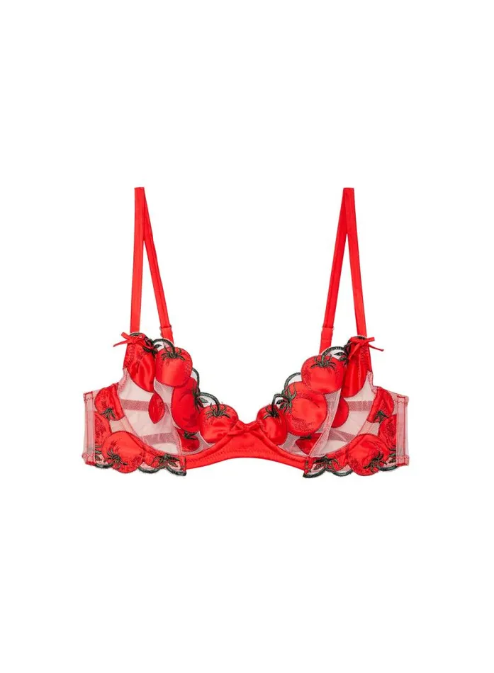 Fleur Du Mal Pleasure Pomodoro Embroidery Demi Bra Sauce 8211 Women Fleur Du Mal Pleasure Pomodoro Embroidery Demi Bra Sauce 8211 Women