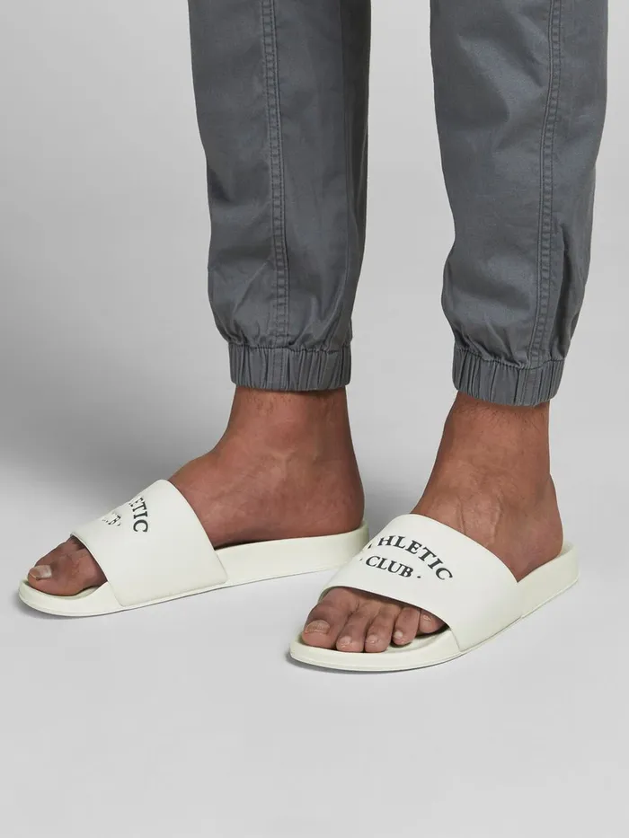 Flip Flops and Sandals JACK and JONES Mens LOGO SLIDES White Cloud Dancer Popular Flip Flops and Sandals JACK and JONES Mens LOGO SLIDES White Cloud Dancer Popular