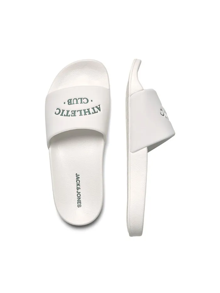 Flip Flops and Sandals JACK and JONES Mens LOGO SLIDES White Cloud Dancer Popular