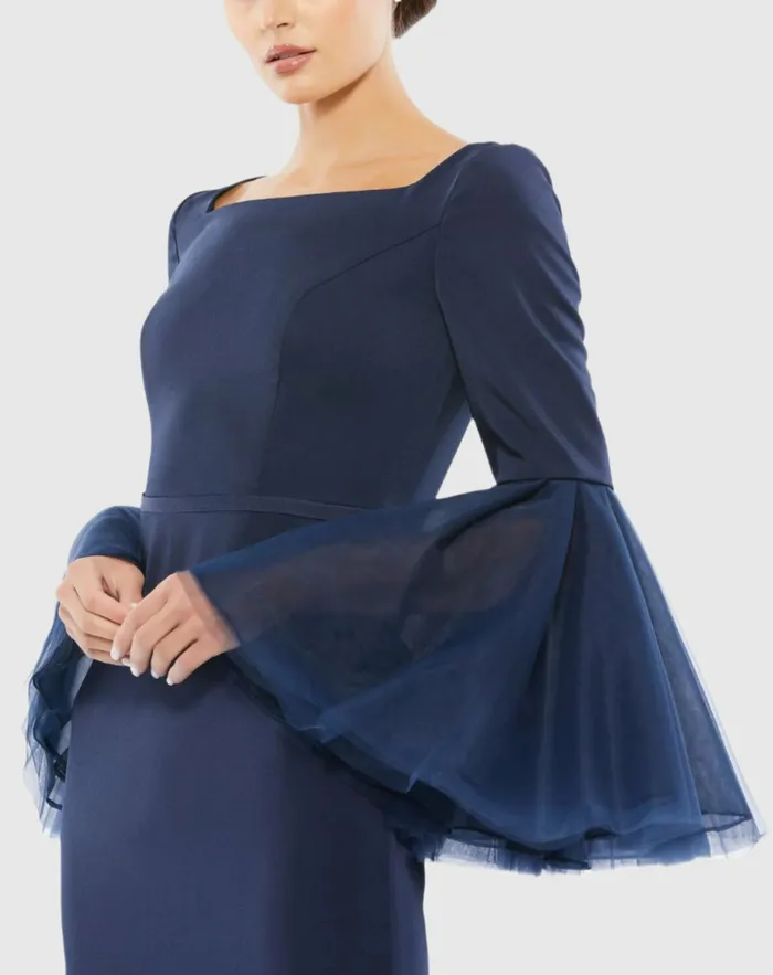 Flounce Sleeve Square Neck Column Gown Navy Women Evening Gowns Mac Duggal Flounce Sleeve Square Neck Column Gown Navy Women Evening Gowns Mac Duggal