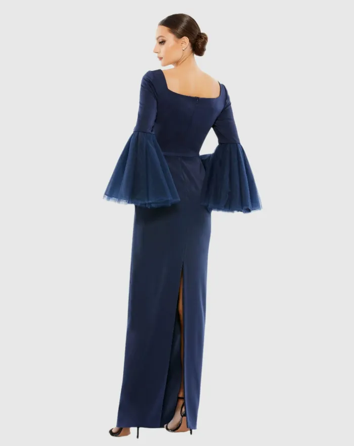 Flounce Sleeve Square Neck Column Gown Navy Women Evening Gowns Mac Duggal Flounce Sleeve Square Neck Column Gown Navy Women Evening Gowns Mac Duggal