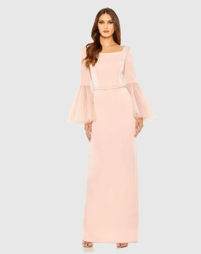 Flounce Sleeve Square Neck Column Gown Navy Women Evening Gowns Mac Duggal Flounce Sleeve Square Neck Column Gown Navy Women Evening Gowns Mac Duggal
