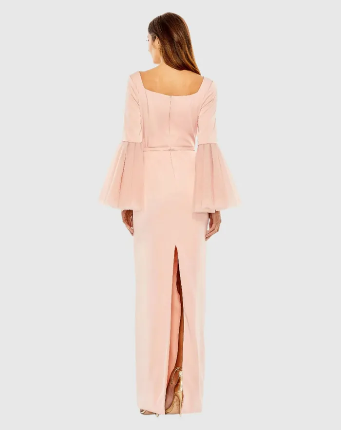Flounce Sleeve Square Neck Column Gown Navy Women Evening Gowns Mac Duggal Flounce Sleeve Square Neck Column Gown Navy Women Evening Gowns Mac Duggal