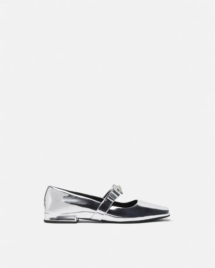 Gianni Ribbon Open Metallic Ballerinas Silver Women Versace Loafers and Flats