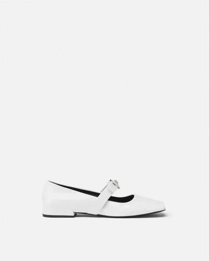 Gianni Ribbon Open Patent Ballerinas White Women Versace Loafers and Flats