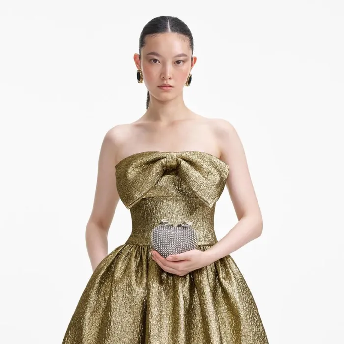 Gold Metallic Jacquard Midi Dress Women Self Portrait Dresses Gold Metallic Jacquard Midi Dress Women Self Portrait Dresses