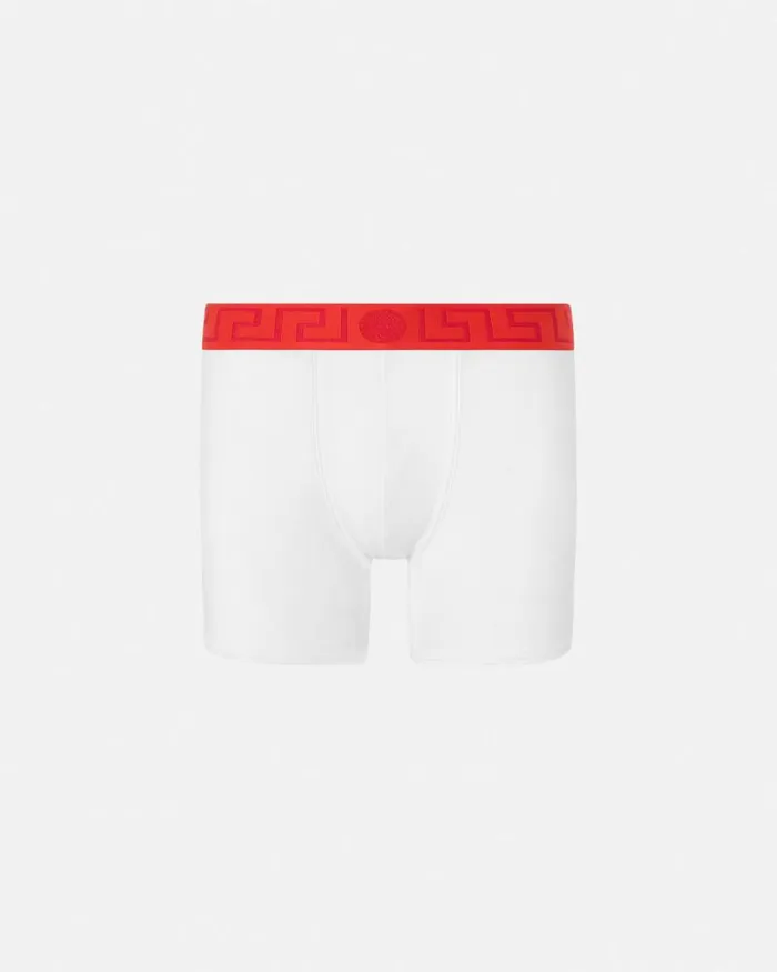 Greca Border Long Trunks Redwhite Men Versace Boxers