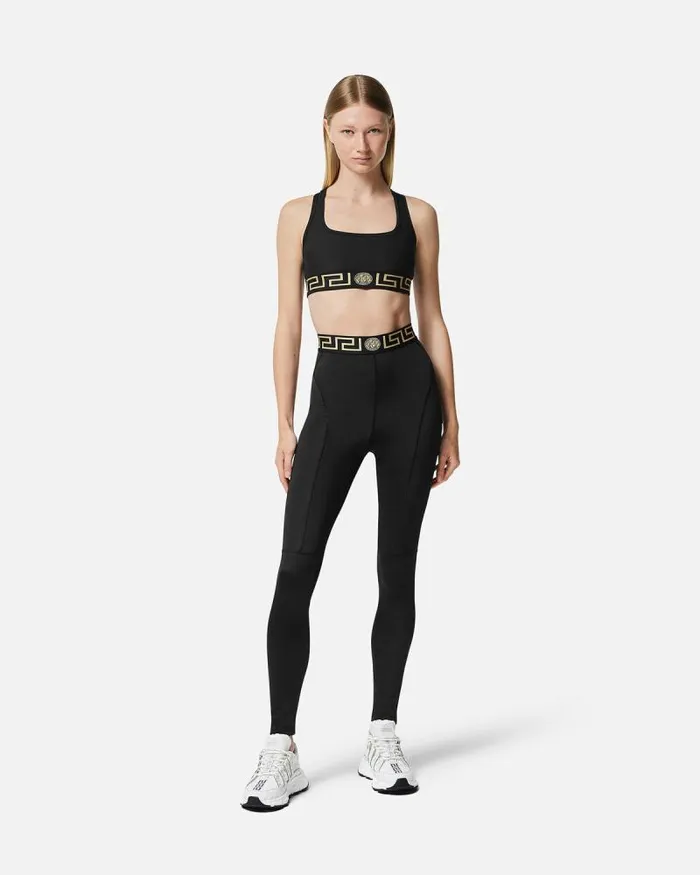 Greca Gym Leggings Black Women Versace Activewear