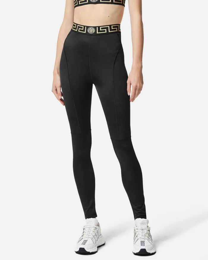 Greca Gym Leggings Black Women Versace Activewear