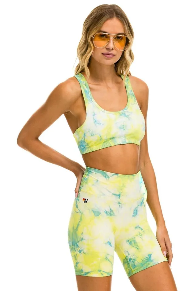 Hand Dyed 6 Inch HiRise Biker Short 8211 Tie Dye Neon Yellow Women Aviator Nation Shorts