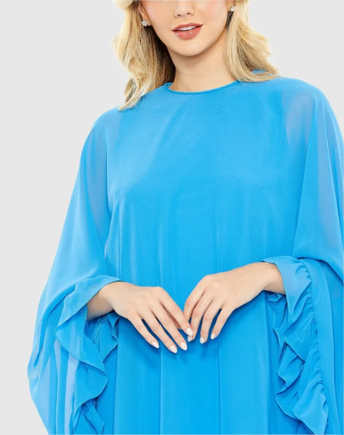 High Neck Ruffle Hem Cape Mini Dress Deep Green Women Best Sellers Mac Duggal