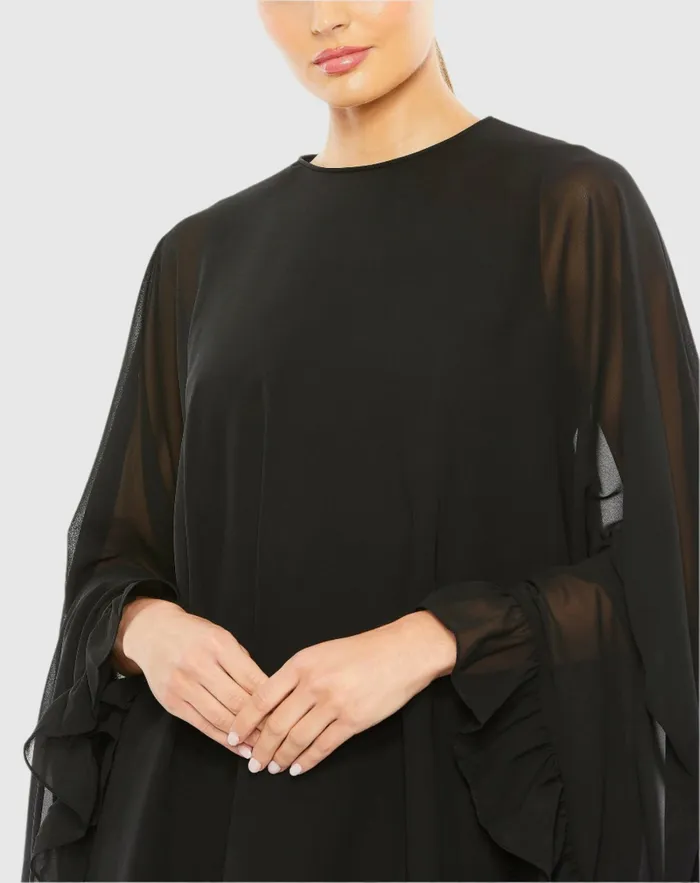 High Neck Ruffle Hem Cape Mini Dress Deep Green Women Best Sellers Mac Duggal